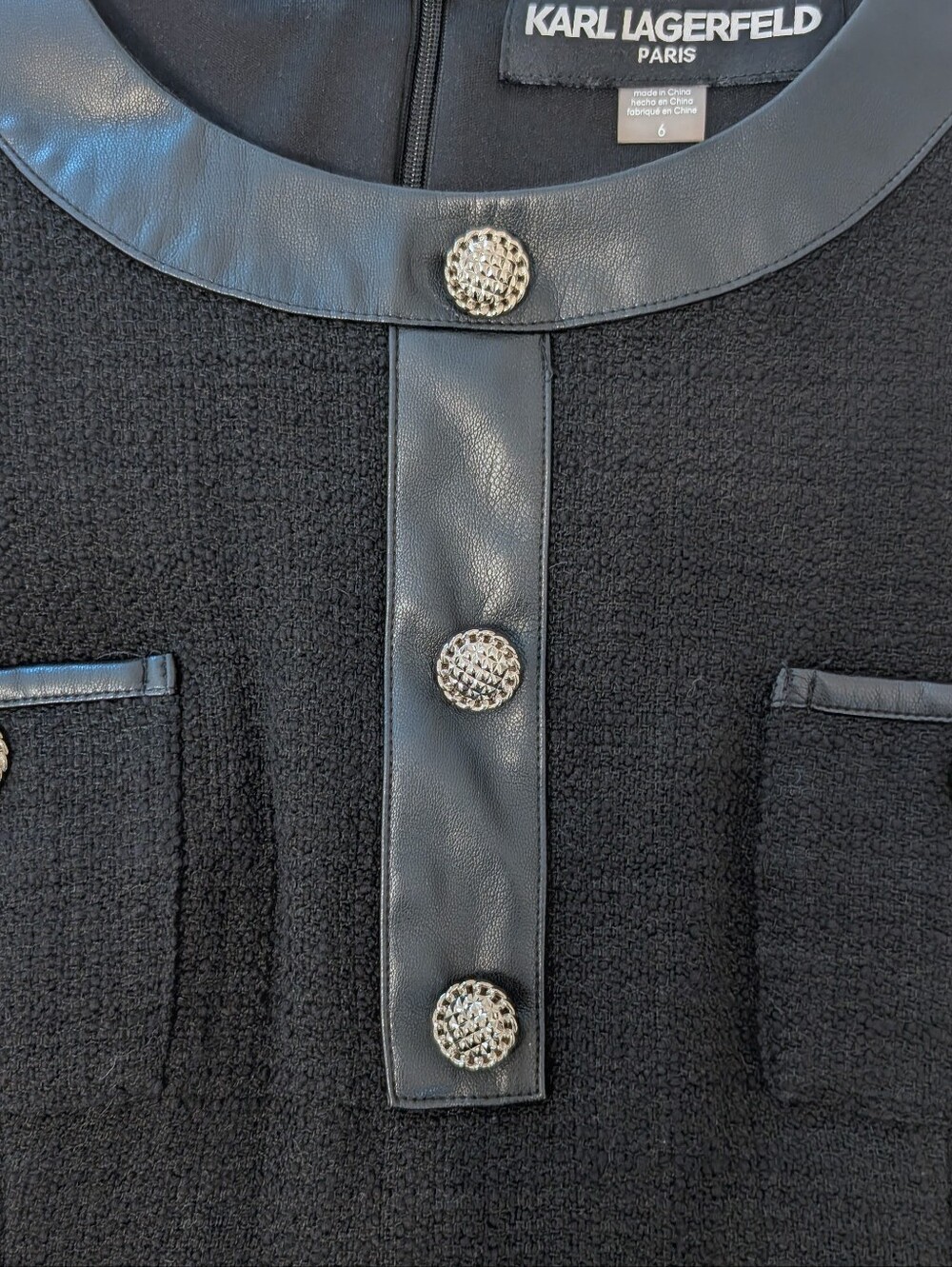 Karl Lagerfeld Black Dress With Faux Leather Detailing